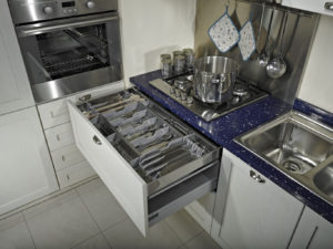CUTLERY TRAY STAINLESS STEEL "HIDDEN" INTERNAL of top drawer 120cm; Complete with sliders BLUM -R420/S C10