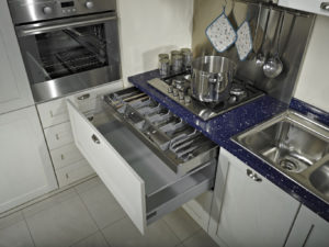 CUTLERY TRAY STAINLESS STEEL "HIDDEN" INTERNAL of top drawer 120cm; Complete with sliders BLUM -R420/S C10