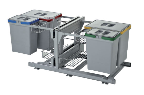 PATTUMIERA ESTRAIBILE per BASE ANGOLO 120cm CUCINA; ECOLOGICA Secchi 2x15+2x6L