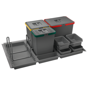 WASTEBIN for KITCHEN DRAWER; ECO module 90 cm Bins 1x15+1x10+1x6L with waste paperholder and 4 trays -PTC28 09050 3F