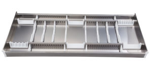 CUTLERY TRAY STAINLESS STEEL "HIDDEN" INTERNAL of top drawer 120cm; Complete with sliders BLUM -R420/S C10