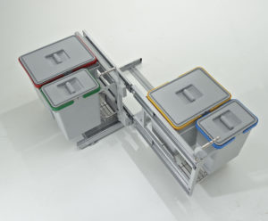 PATTUMIERA ESTRAIBILE per BASE ANGOLO 120cm CUCINA; ECOLOGICA Secchi 2x15+2x6L