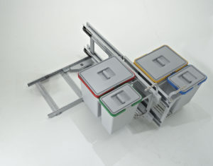 PATTUMIERA ESTRAIBILE per BASE ANGOLO 120cm CUCINA; ECOLOGICA Secchi 2x15+2x6L